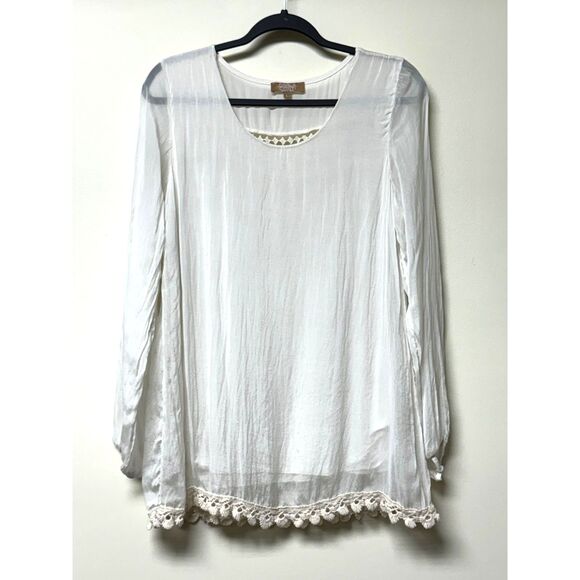 CARLA CONTI ITALY 100% Silk Fully Lined Tunic Crochet Trim, Sz L - Picture 1 of 10